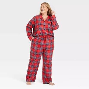 Wondershop 2pc Pajama Set Women's Shirt & Pants Cotton Sleep 3XL Red Plaid